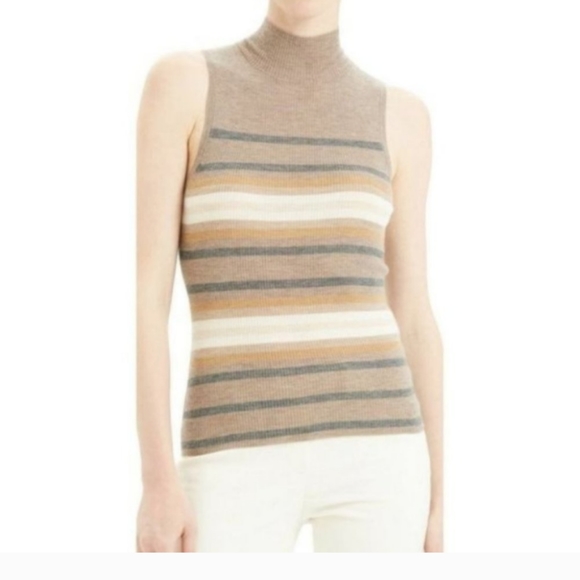 $365 Theory Regal Stripe Ribbed Turtle Neck Sleeveless Top New - Picture 3 of 9